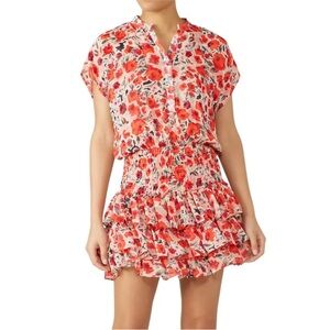 Misa Los Angeles Eloise Tiered Floral Print Chiffon Mini Dress sz Small